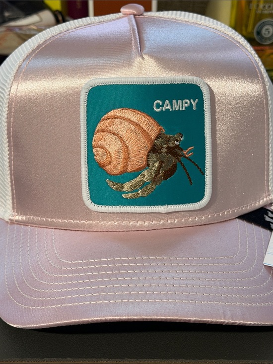 Goorin Bros Accessories - Goorin Bros Pale Pink Trucker Hat with Teal Hermit Crab Patch